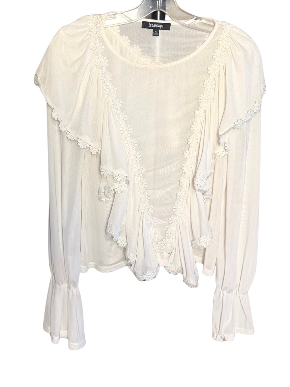Vintage Ups & Downs 90s White Floral Peasant Boho Fairy Dainty Feminine TopXL